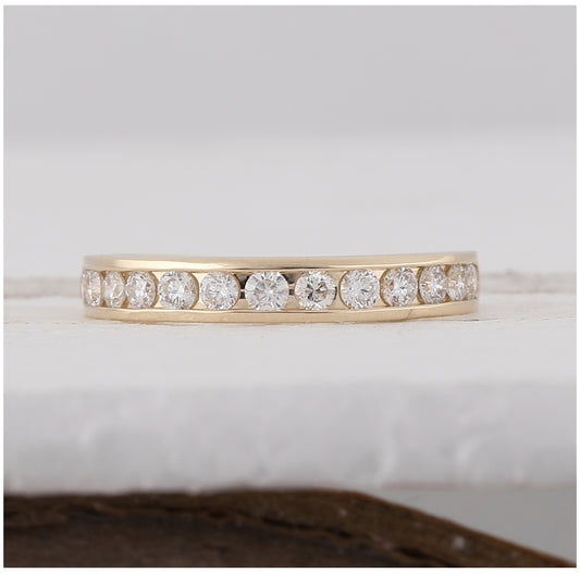 14kt Yellow Gold Womens Round Diamond Wedding Single Row Band 1/2 Cttw