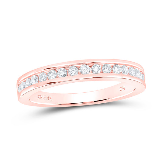 14K Rose Gold Womens Round Diamond Wedding Single Row Band 1/3 Cttw, Womens Size: 5-10