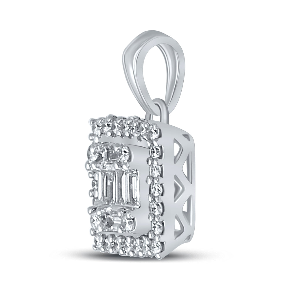 14kt White Gold Womens Baguette Diamond Square Cluster Pendant 1/4 Cttw