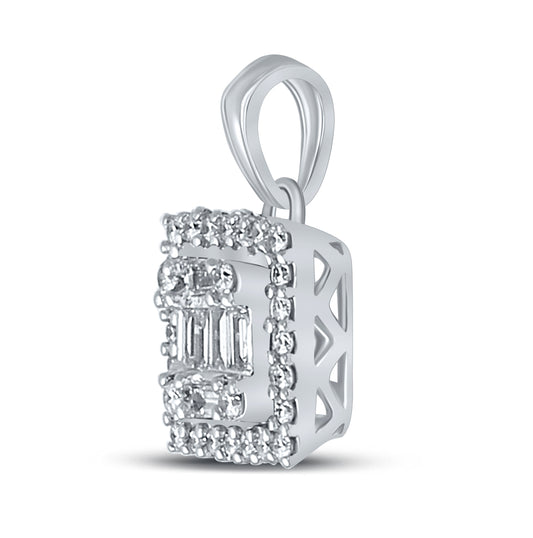 14kt White Gold Womens Baguette Diamond Square Cluster Pendant 1/4 Cttw