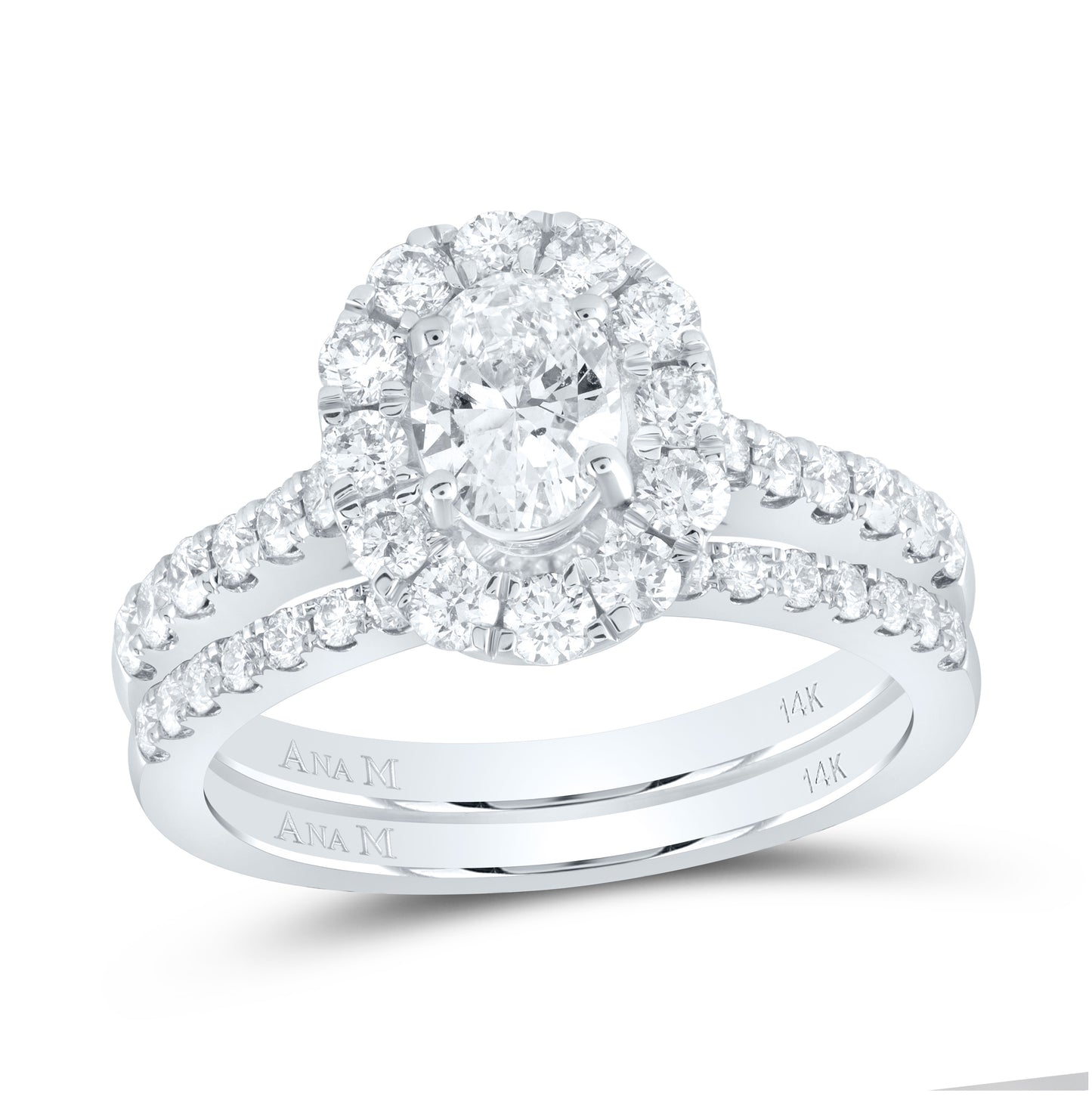 14K White Gold Oval Diamond Bridal Wedding Ring Band Set 1-3/8 Cttw, Womens Size: 5-10