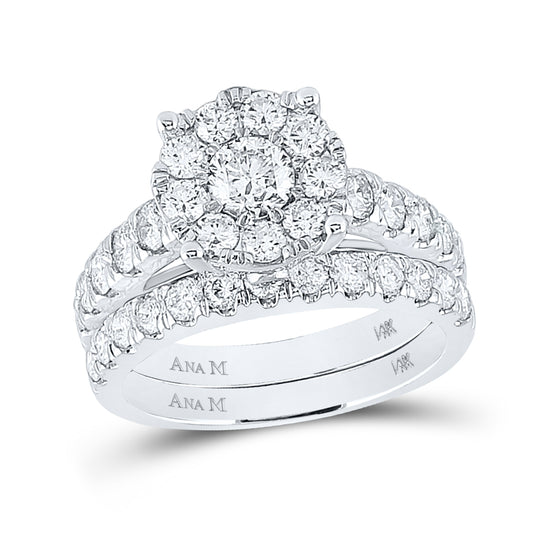 14kt White Gold Womens Round Diamond Bridal Wedding Engagement Ring Band Set 2.00ctw (certified)