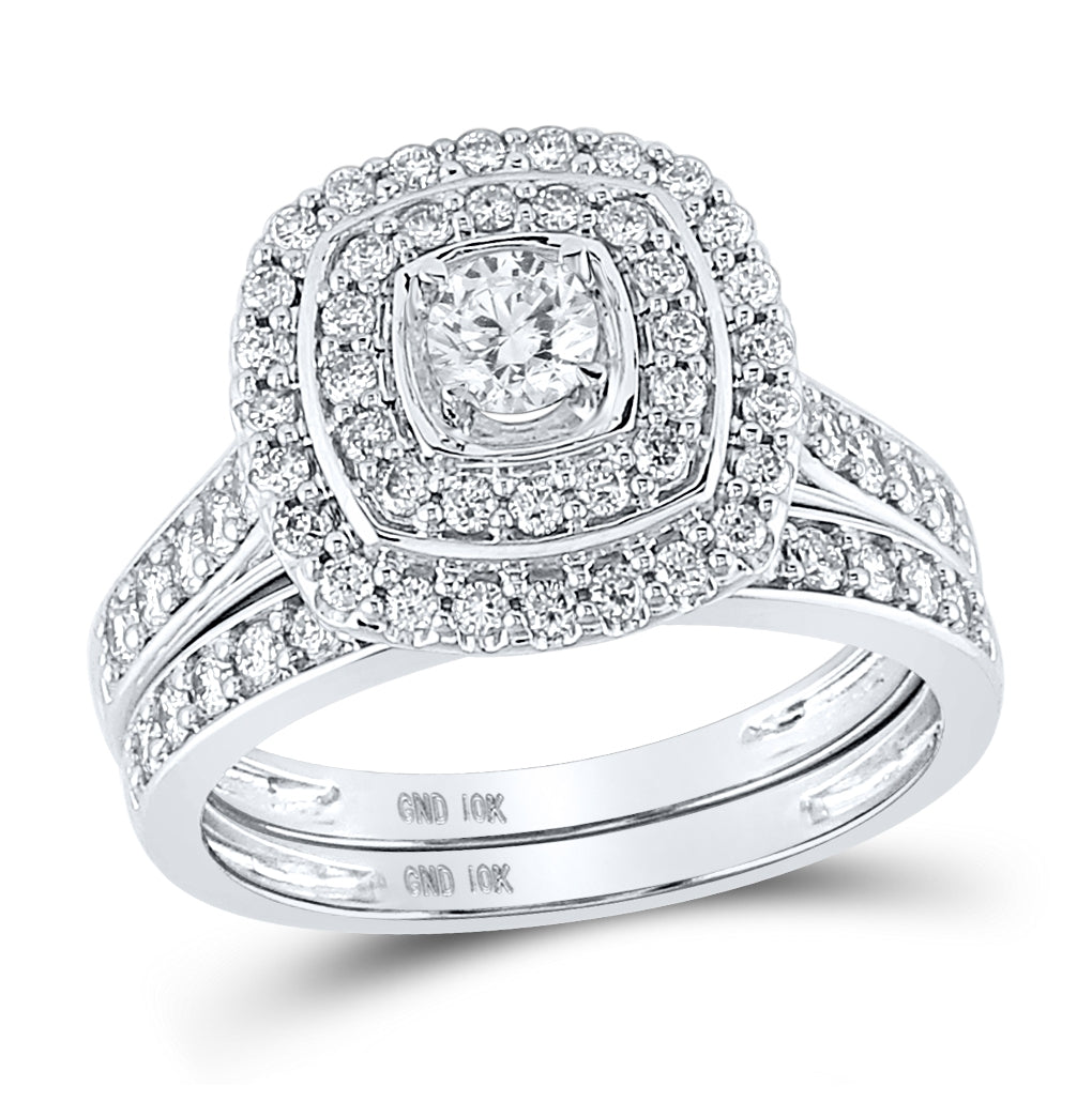 10K White Gold Round Dia. Bridal Wedding Band Set 1ctw, Women's Size: 5-10