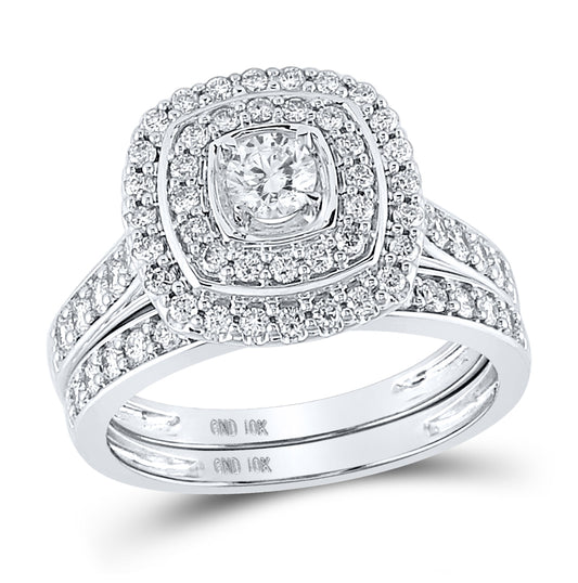 10K White Gold Round Dia. Bridal Wedding Band Set 1ctw, Women's Size: 5-10