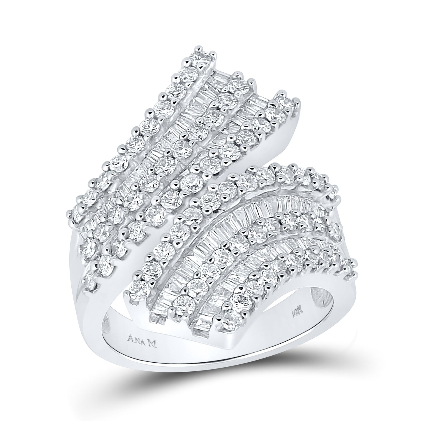 14K White Gold Womens Round Diamond Bypass Cocktail Ring 2 Cttw, Womens Size: 5-10