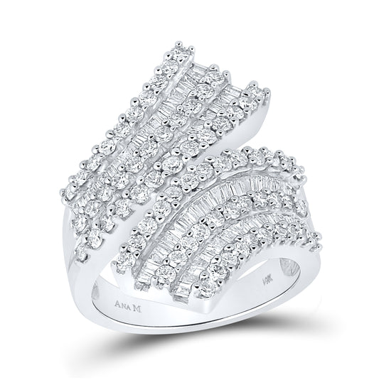 14K White Gold Womens Round Diamond Bypass Cocktail Ring 2 Cttw, Womens Size: 5-10