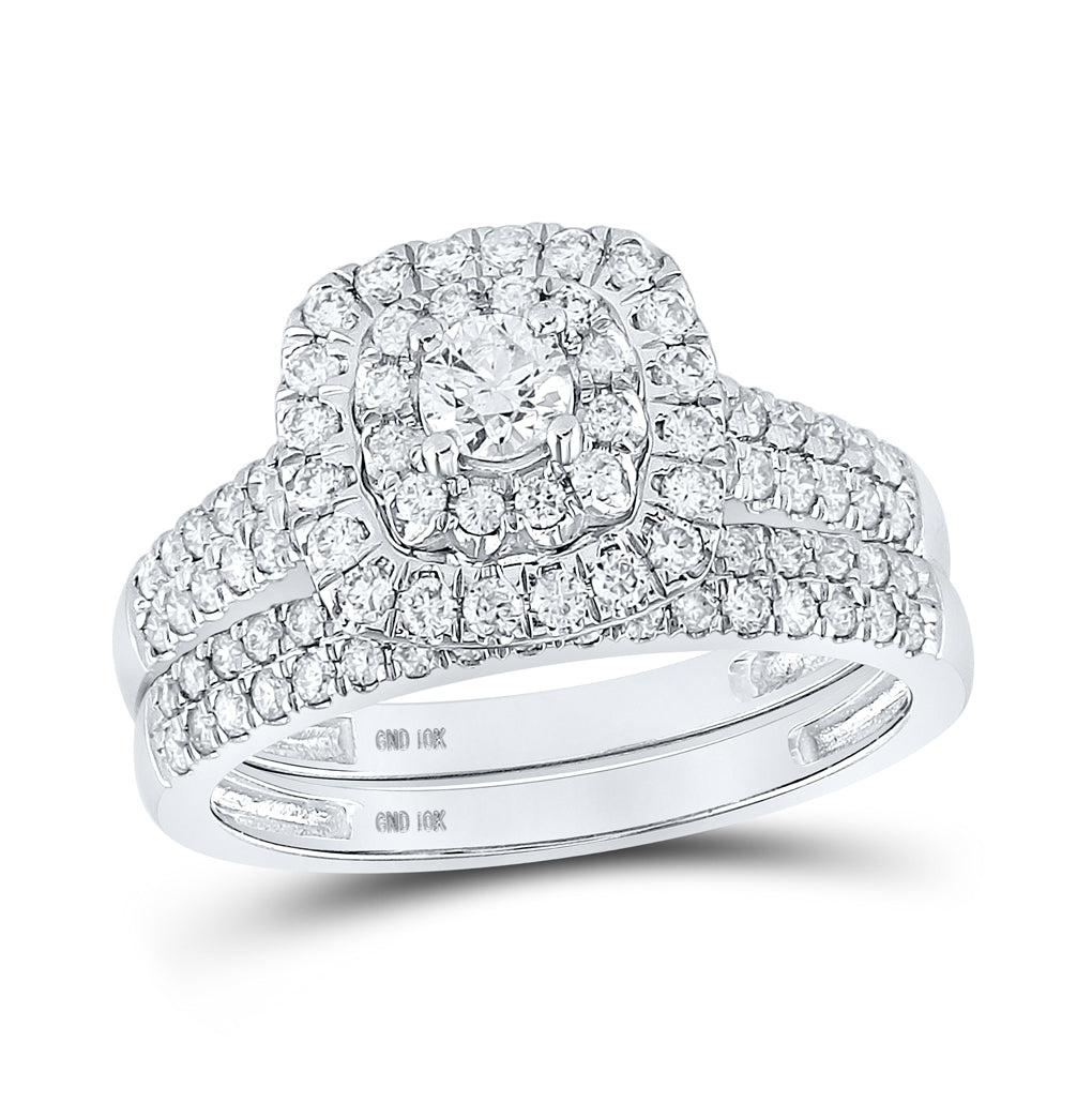 10kt White Gold Womens Round Diamond Bridal Wedding Engagement Ring Band Set 1.00ctw (certified)