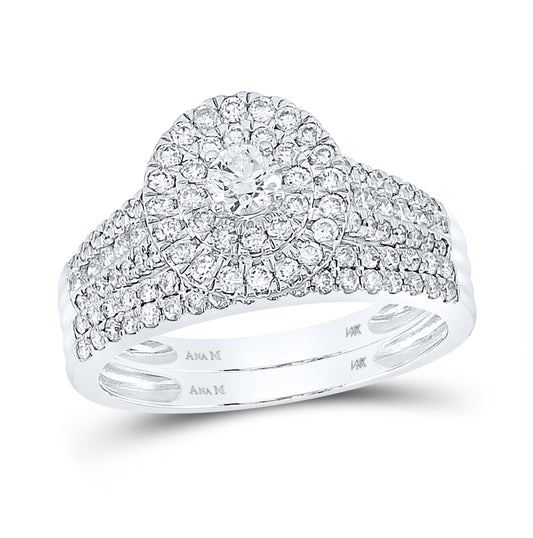 14K White Gold Round Dia. Bridal Wedding Band Set 1ct, Women's Sz: 5-10