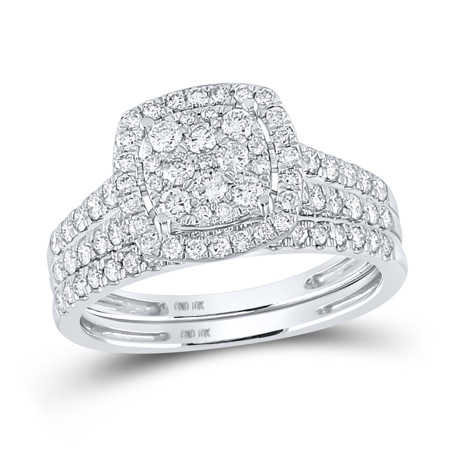 10kt White Gold Womens Round Diamond Bridal Wedding Engagement Ring Band Set 1.00 Cttw