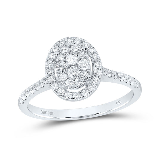 10K White Gold Round Diamond Oval Bridal Wedding Engagement Ring 1/2ctw, Women's Size: 5-10