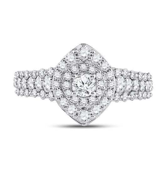 14K White Gold Round Diamond Halo Bridal Wedding Engagement Ring 1-1/5 Cttw, Womens Size: 5-10