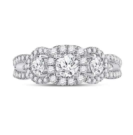 14K White Gold Round Diamond 3-stone Bridal Wedding Engagement Ring 1-1/4 Cttw, Womens Size: 5-10