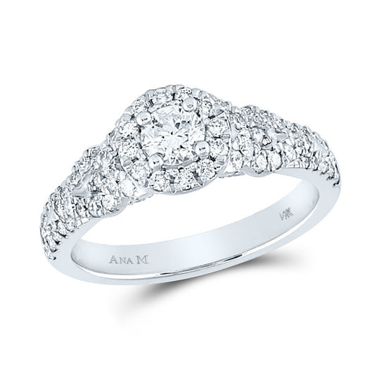 14K White Gold Round Diamond Halo Bridal Wedding Engagement Ring 1ctw, Womens Size: 5-10