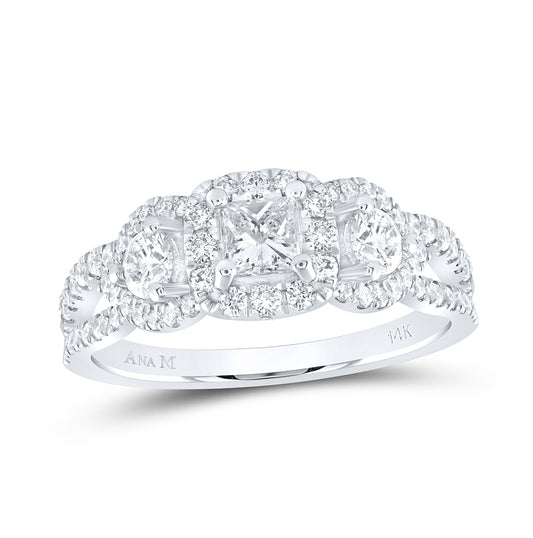 14K White Gold Princess Diamond 3-stone Bridal Wedding Engagement Ring 1-1/3 Cttw, Womens Size: 5-10