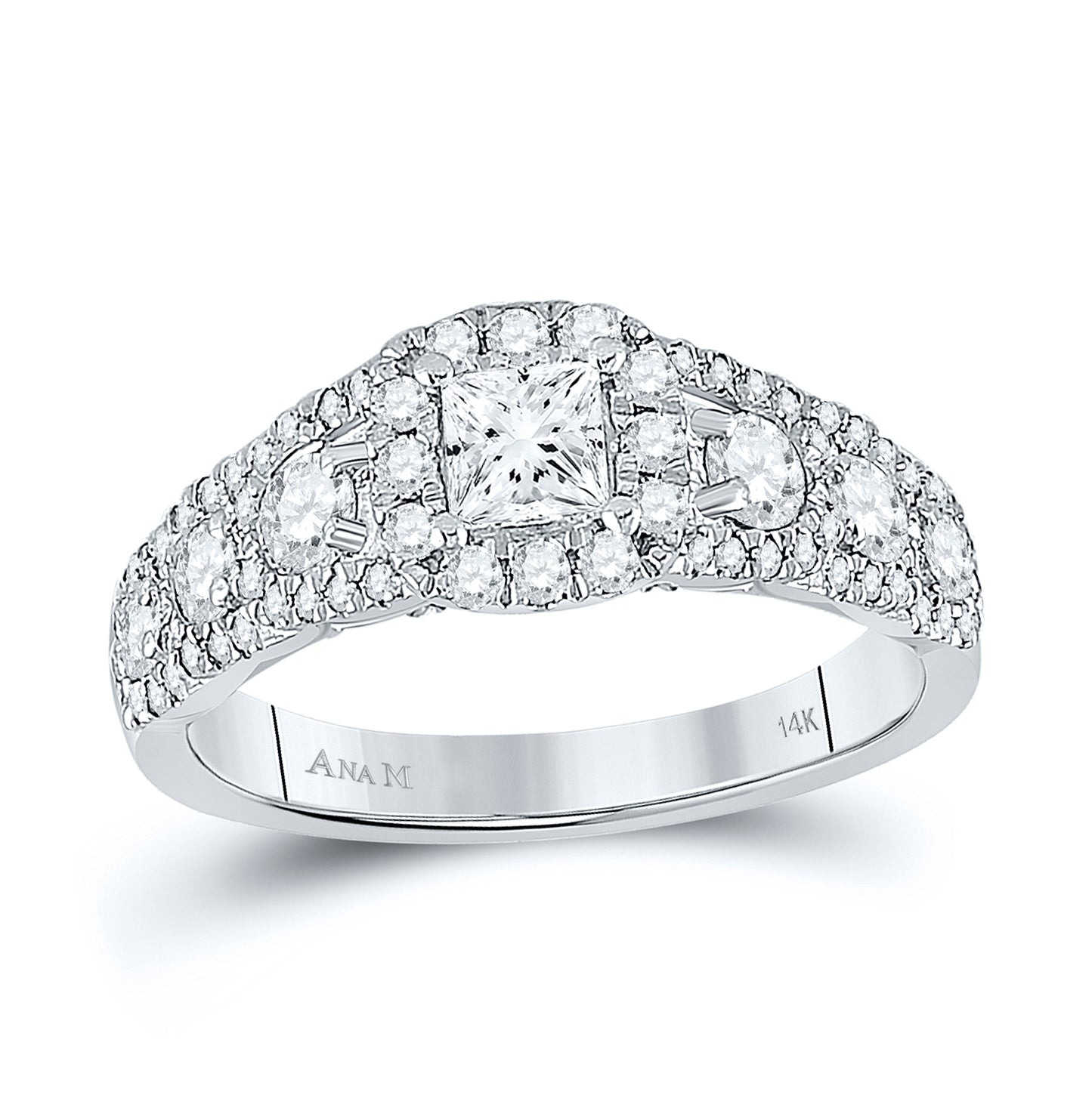 14kt White Gold Womens Princess Diamond Halo Bridal Wedding Engagement Ring 1-1/3 Cttw (certified)