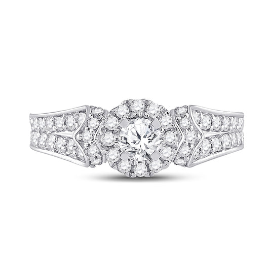 14K White Gold Round Diamond Halo Bridal Wedding Engagement Ring 1-1/5ctw, Women's Size: 5-10