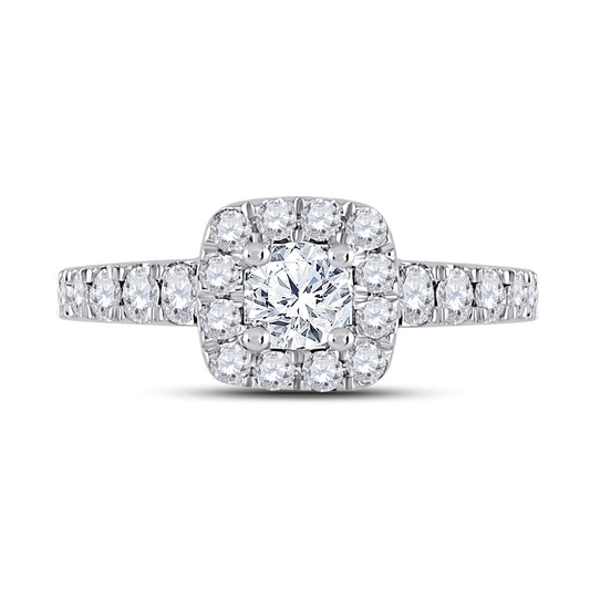 14K White Gold Round Diamond Halo Bridal Wedding Engagement Ring 1-1/2 Cttw, Womens Size: 5-10