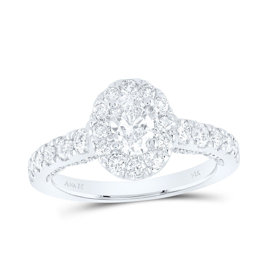 14K White Gold Oval Diamond Halo Bridal Wedding Engagement Ring 1-1/2 Cttw, Womens Size: 5-10