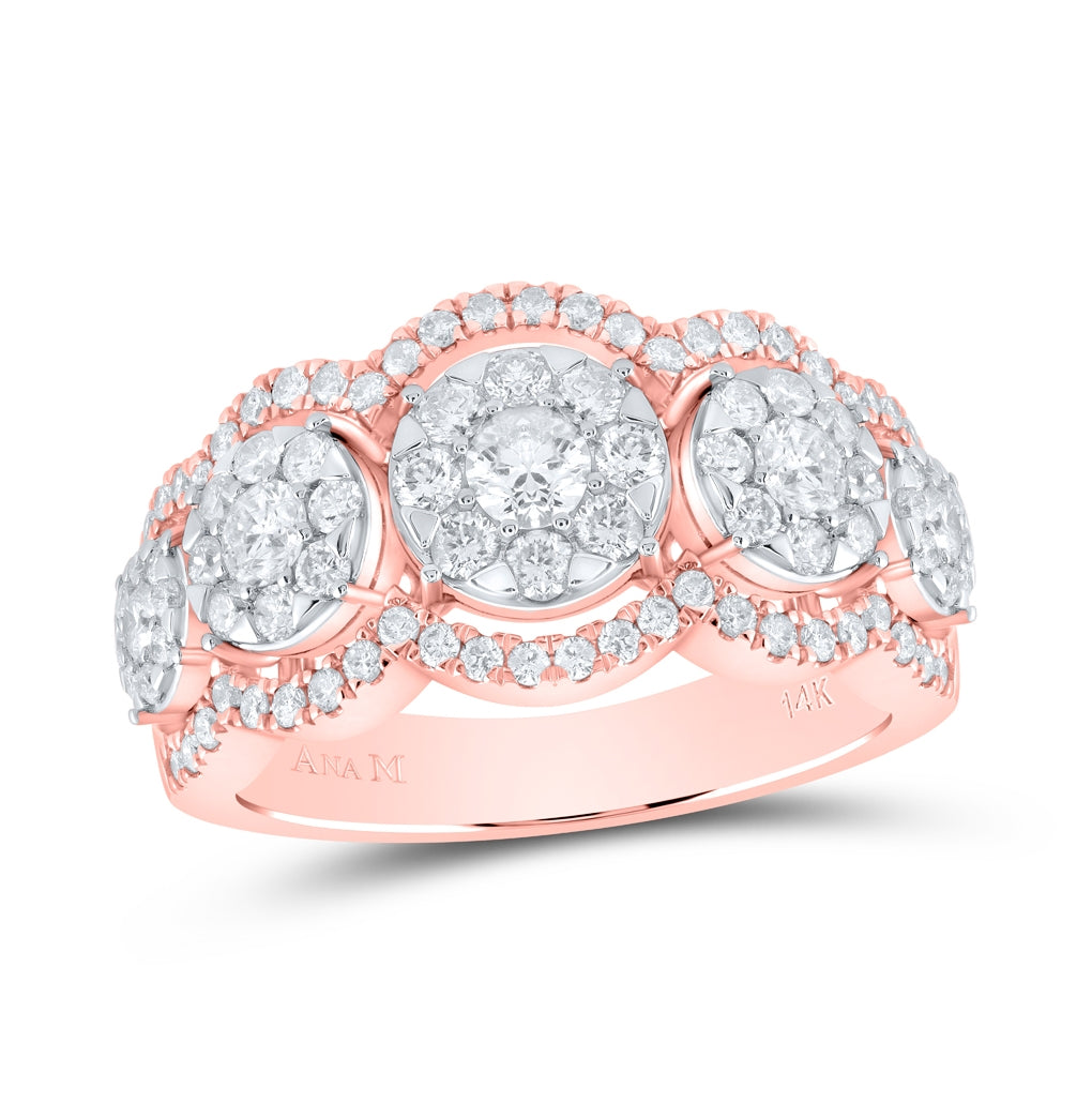 14K Rose Gold Womens Round Diamond Anniversary Ring 1-1/2 Cttw, Womens Size: 5-10