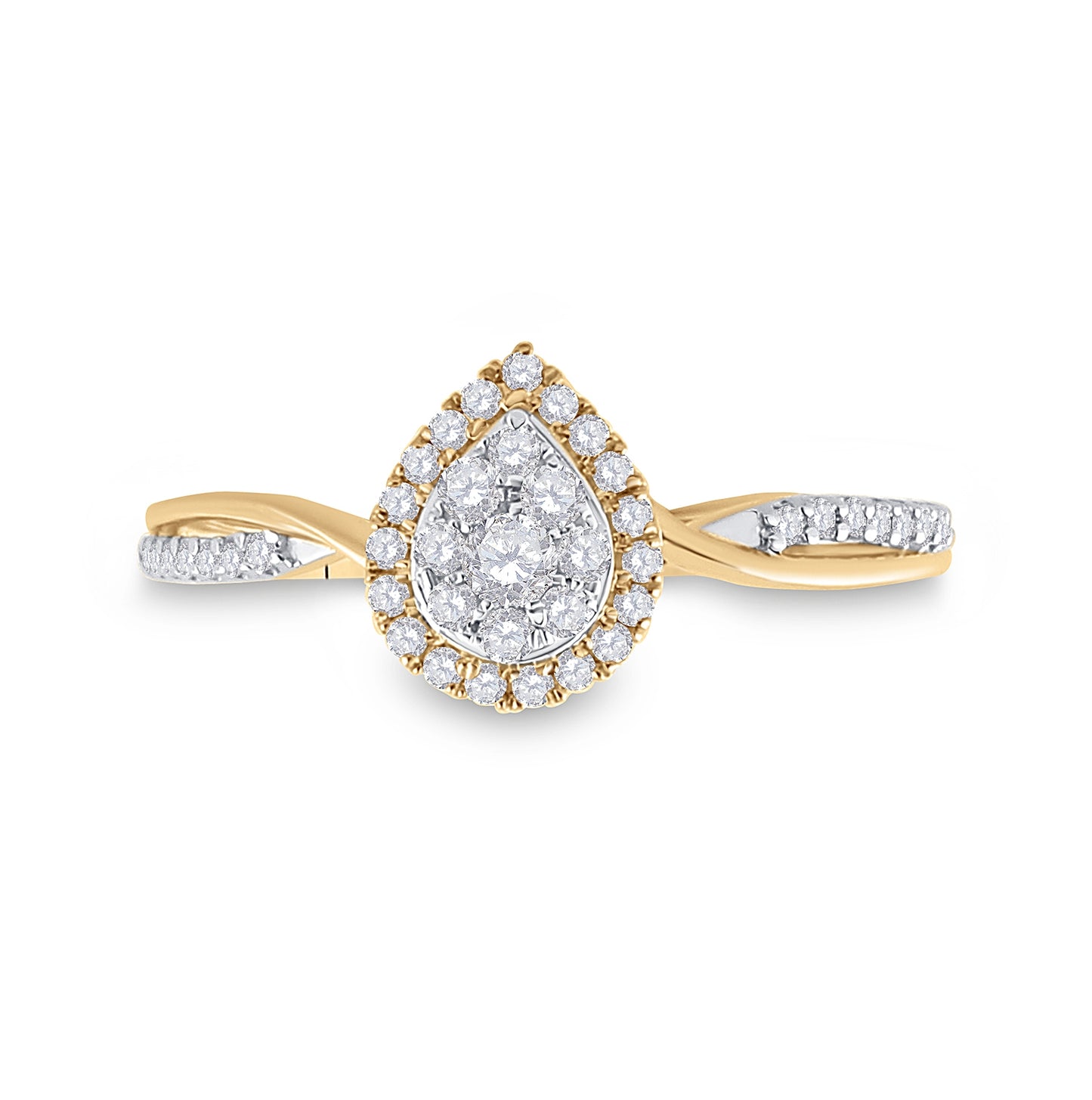 14K Yellow Gold Womens Round Diamond Teardrop Cluster Ring 1/3 Cttw, Womens Size: 5-10