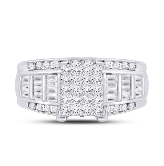 14K White Gold Princess Diamond Cluster Bridal Wedding Engagement Ring 1 Cttw, Womens Size: 5-10