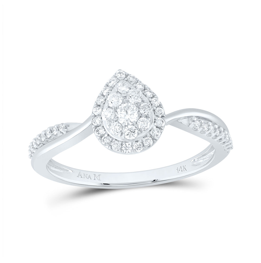 14K White Gold Womens Round Diamond Teardrop Cluster Ring 1/3 Cttw, Womens Size: 5-10