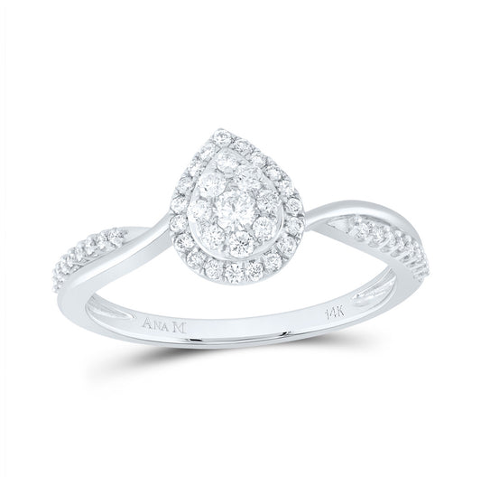 14K White Gold Womens Round Diamond Teardrop Cluster Ring 1/3 Cttw, Womens Size: 5-10