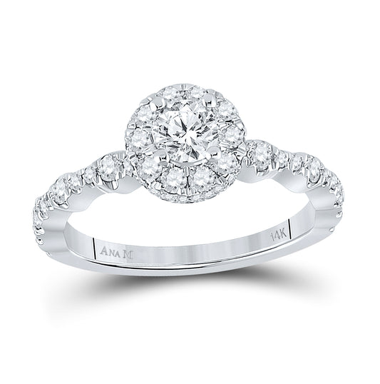 14K White Gold Round Diamond Halo Bridal Wedding Engagement Ring 1 Cttw, Womens Size: 5-10