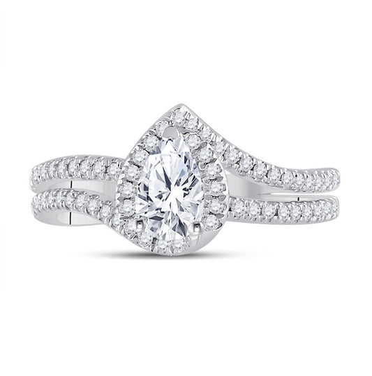 14K White Gold Pear Diamond Halo Bridal Wedding Engagement Ring 1ctw, Womens Size: 5-10
