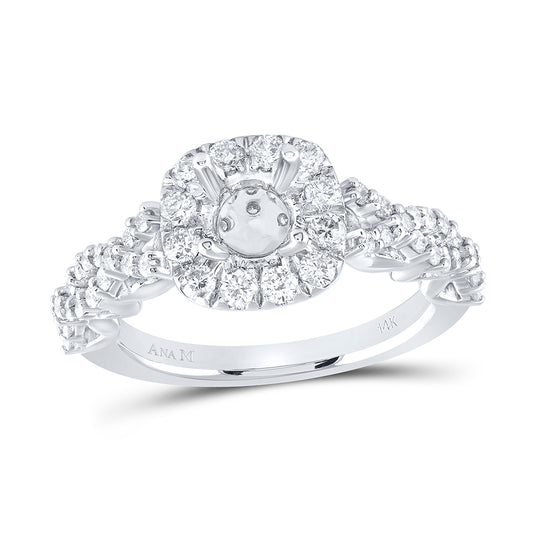 14kt White Gold Womens Round Diamond 3/4 Ct Round Center Halo Bridal Wedding Engagement Semi-mount 7/8 Cttw