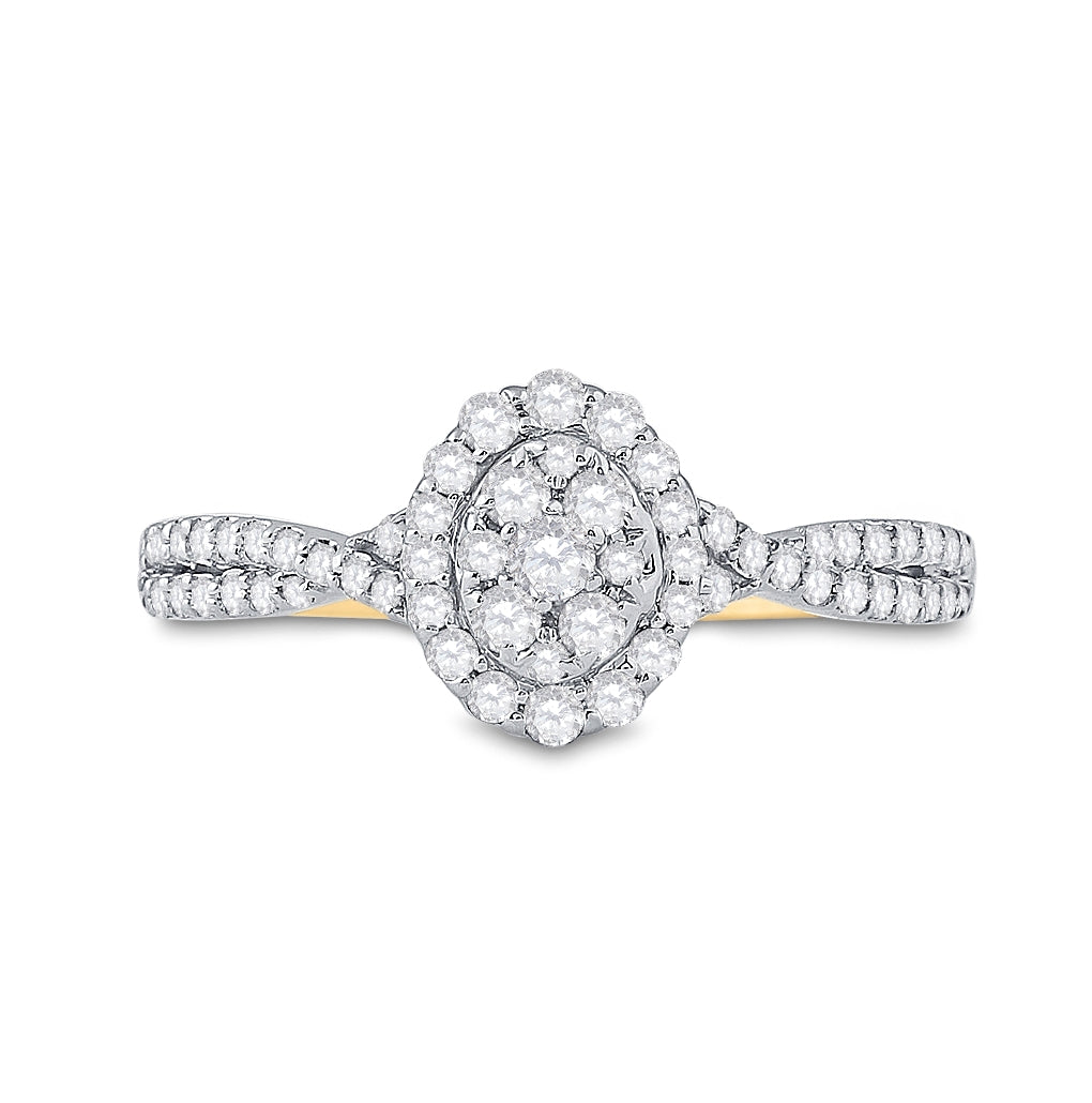 10K Yellow Gold Womens Round Diamond Oval Cluster Ring 1/2 Cttw, Womens Size: 5-10