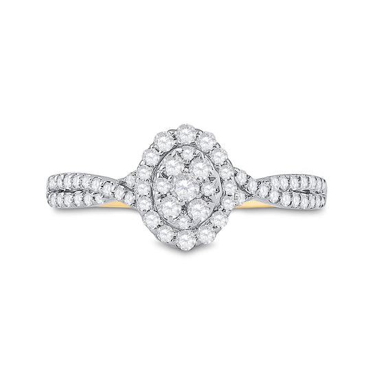 10K Yellow Gold Womens Round Diamond Oval Cluster Ring 1/2 Cttw, Womens Size: 5-10