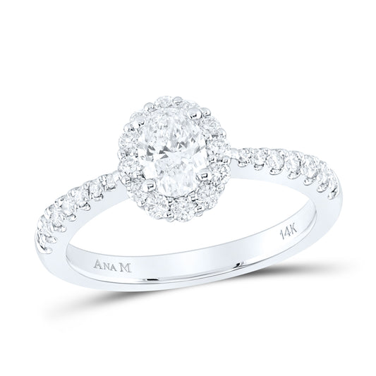 14kt White Gold Womens Oval Diamond Halo Bridal Wedding Engagement Ring 1.00 Cttw (certified)