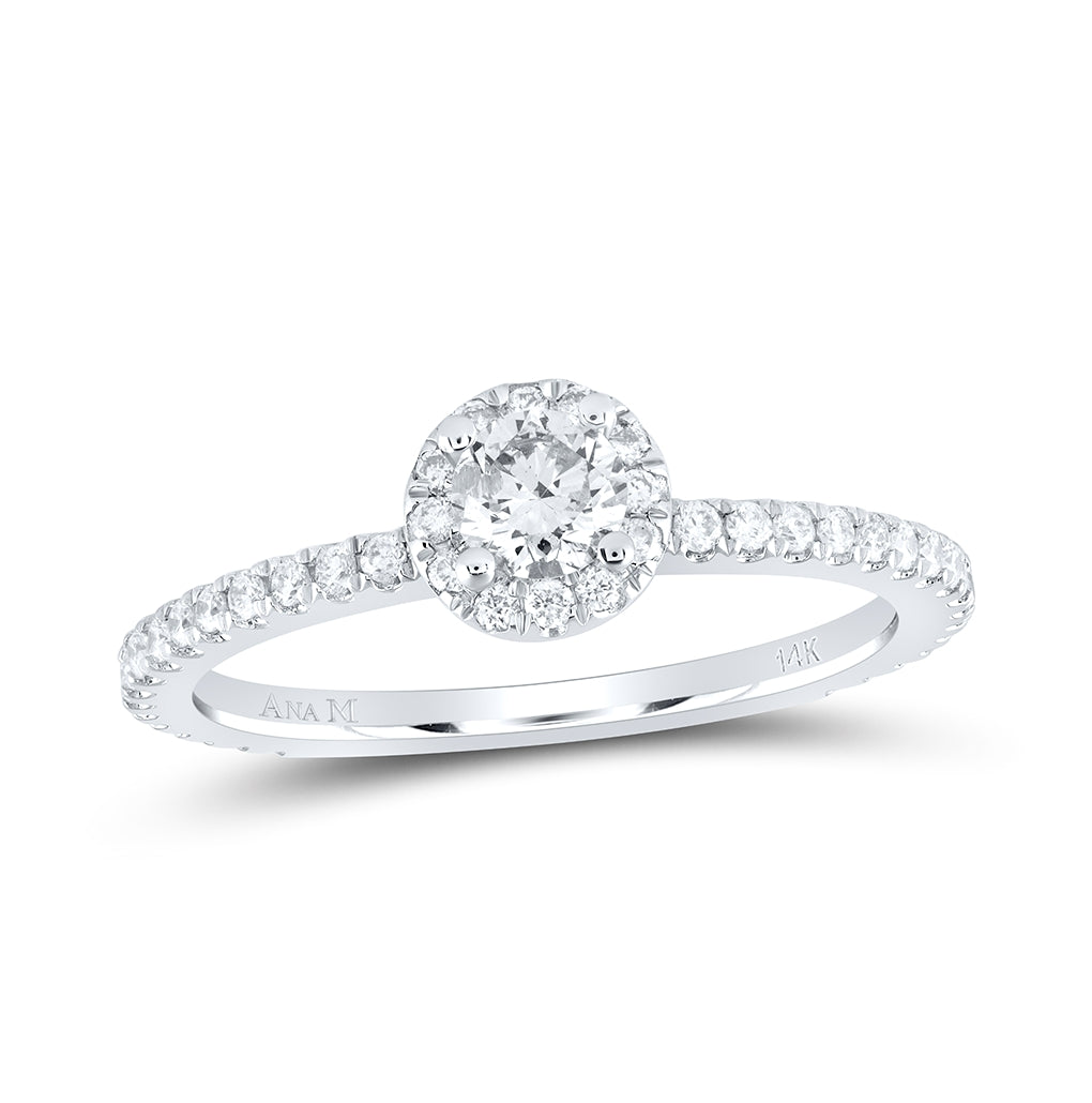 14K White Gold Round Diamond Halo Bridal Wedding Engagement Ring 5/8 Cttw, Womens Size: 5-10