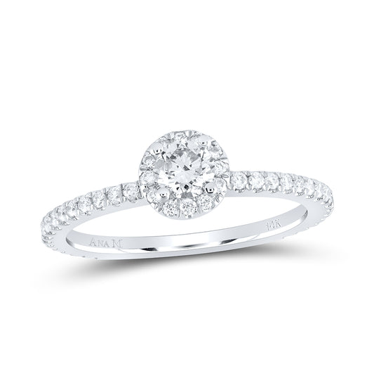 14K White Gold Round Diamond Halo Bridal Wedding Engagement Ring 5/8 Cttw, Womens Size: 5-10