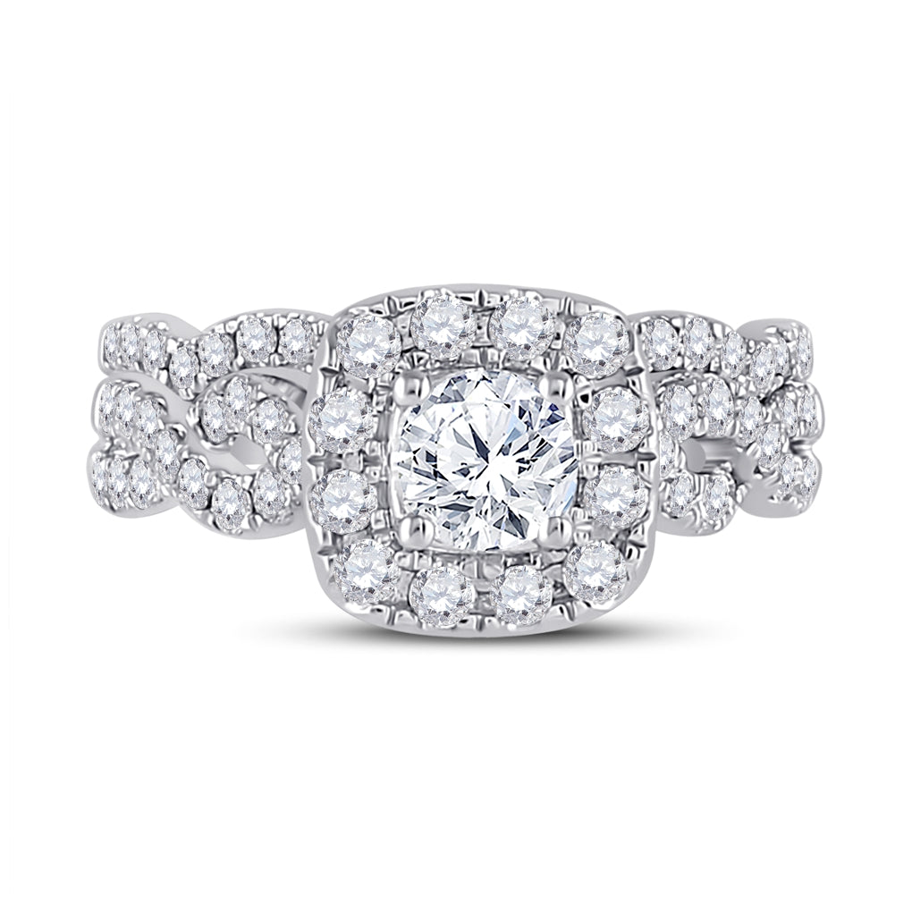 14K White Gold Round Diamond Bridal Wedding Ring Band Set 1-1/2 Cttw, Womens Size: 5-10