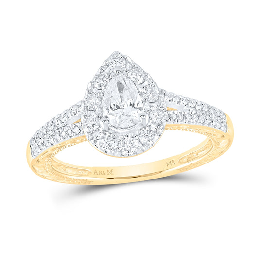 14K Yellow Gold Pear Diamond Halo Bridal Wedding Engagement Ring 1 Cttw, Womens Size: 5-10
