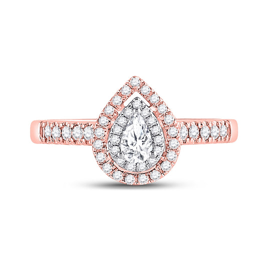 14kt Two-tone Gold Womens Pear Diamond Solitaire Bridal Wedding Engagement Ring 1/2 Cttw (certified)