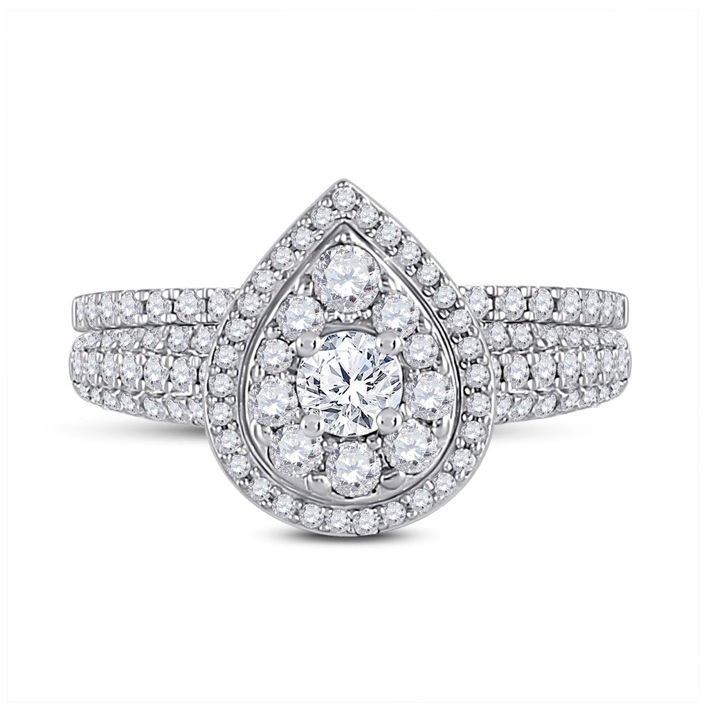 14K White Gold Round Diamond Wedding Band Set 1ctw, Womens Sz: 5-10