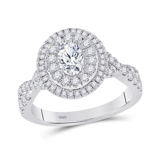 14kt White Gold Womens Oval Diamond Halo Bridal Wedding Engagement Ring 1-1/4 Cttw (certified)