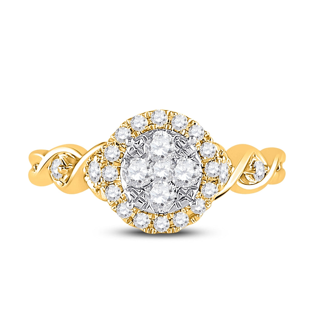10K Yellow Gold Womens Round Diamond Cluster Halo Ring 1/2 Cttw, Womens Size: 5-10