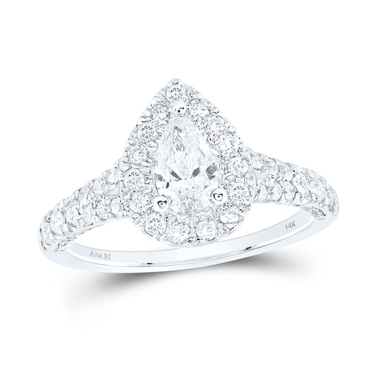 14K White Gold Pear Diamond Halo Bridal Wedding Engagement Ring 1-1/4ctw, Womens Size: 5-10