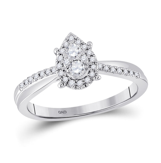 10K White Gold Womens Round Diamond Cluster Pear Promise Ring 1/4 Cttw, Womens Size: 5-10