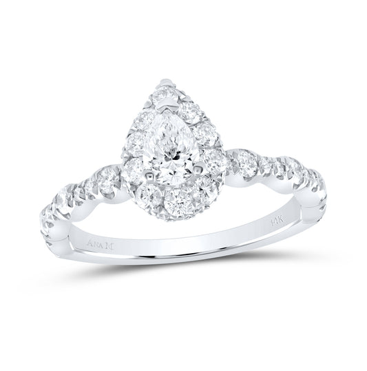14K White Gold Pear Diamond Halo Bridal Wedding Engagement Ring 1 Cttw, Womens Size: 5-10