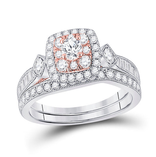 10K Two-tone Gold Round Diamond Bridal Wedding Ring Band Set 1ctw, Women's Size: 5-10