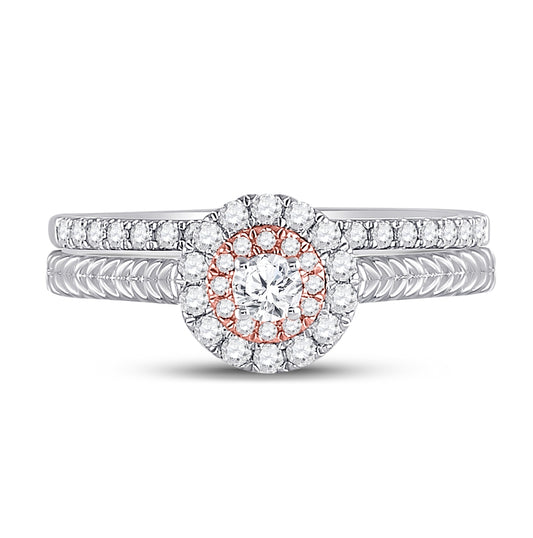 10K Two-tone Gold Round Diamond Bridal Wedding Ring Band Set 1/2 Cttw, Womens Size: 5-10