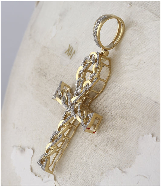 10K Yellow Gold Men's Round Diamond Ankh Cross Charm Pendant 3/8ctw