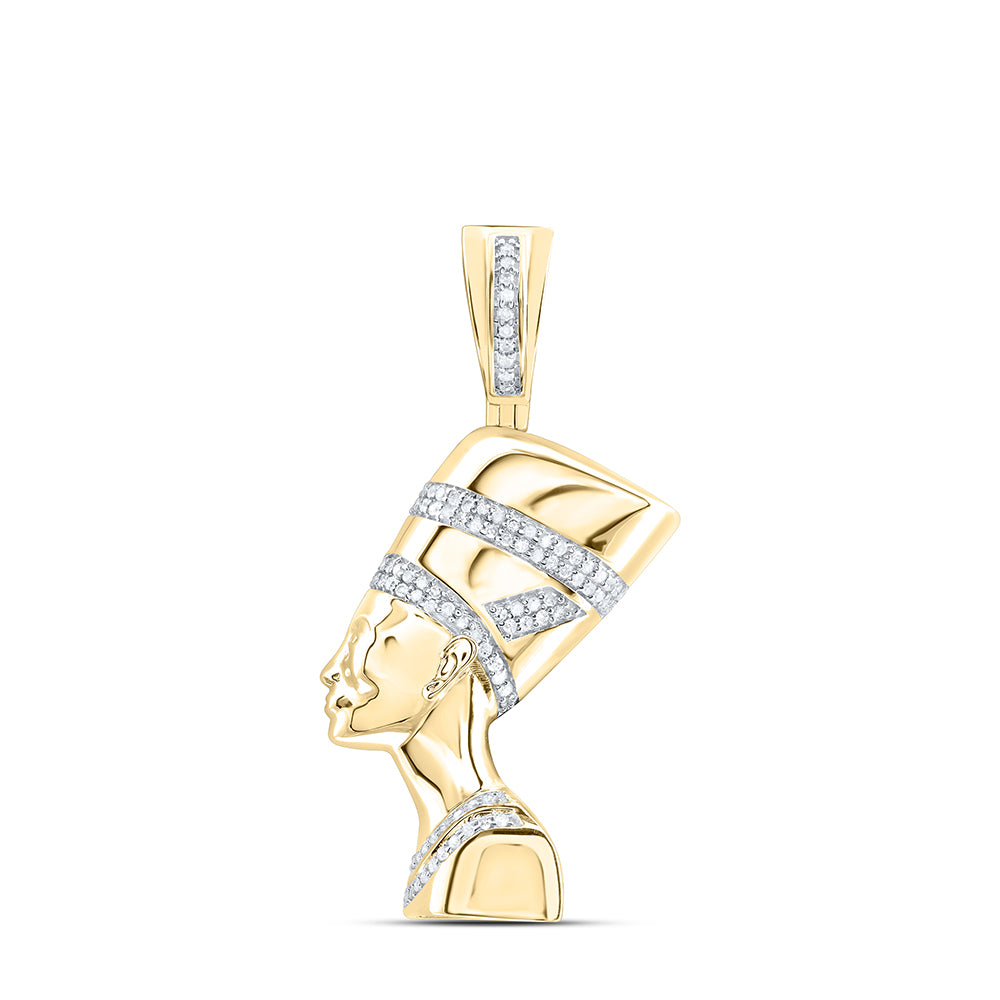 10K Yellow Gold Mens Round Diamond Nefertiti Pharaoh Charm Pendant 1/4 Cttw