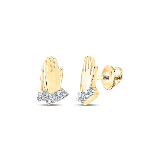 10K Yellow Gold Womens Round Diamond Praying Hands Earrings 1/12 Cttw