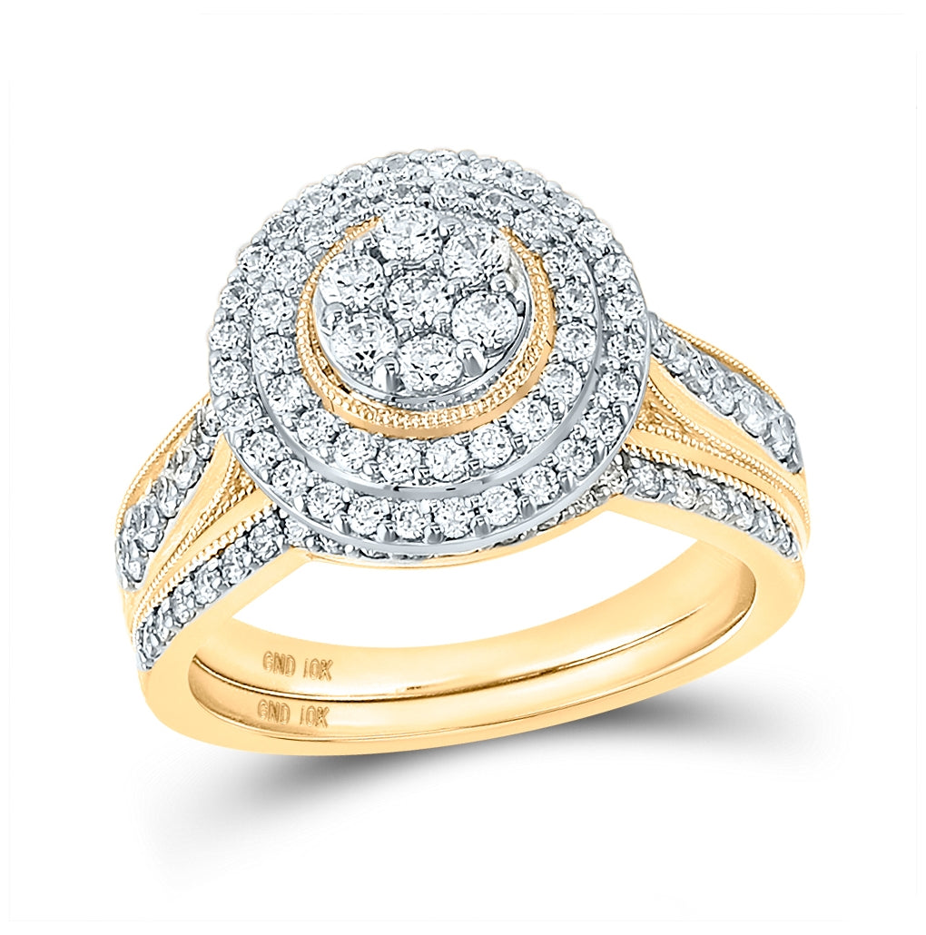 10K Yellow Gold His Hers Round Diamond Cluster Matching Wedding Set 1-1/4 Cttw, Womens Size: 5-10, Mens Size: 7-13
